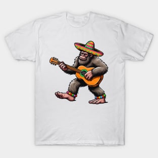 Funny Cinco De Mayo Bigfoot Playing Guitar T-Shirt